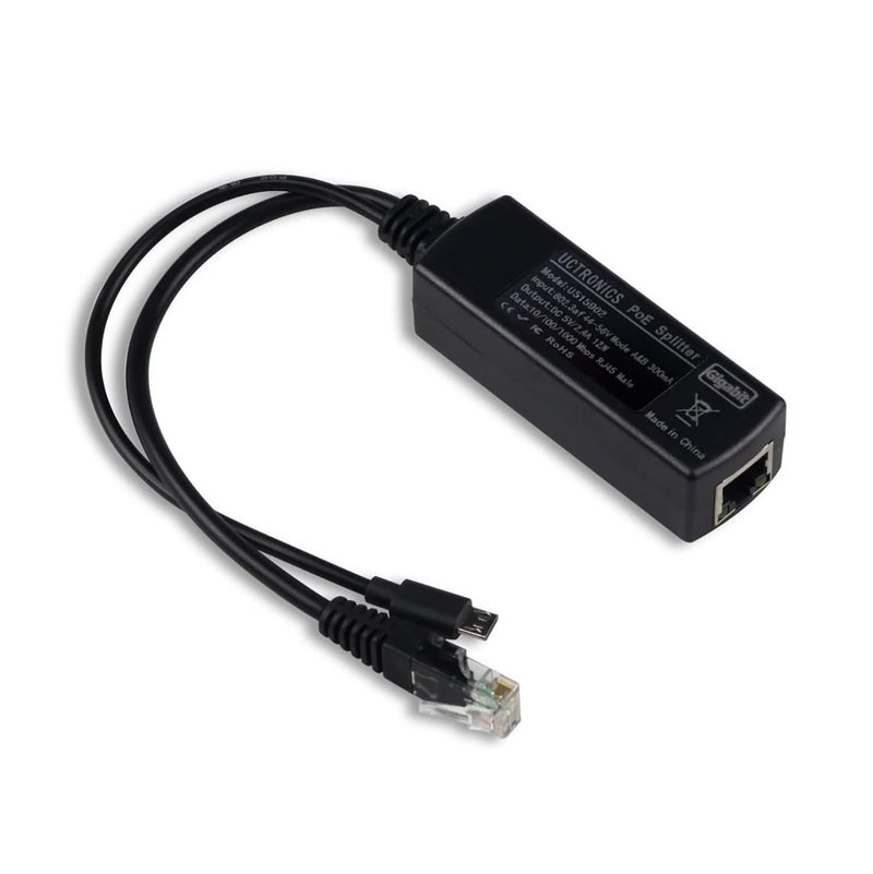 UCTRONICS PoE Splitter Gigabit 5V - Micro USB Power and Ethernet to Raspberry Pi 3B+, Work with Echo Dot, Most Micro USB Security Camera and Tablet - IEEE 802.3af Compliant - Image 1